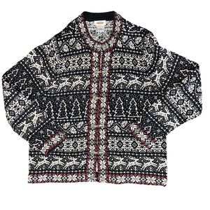 TALBOTS Nordic Christmas Reindeer Cardigan Sweater Silver Pewter Clasps Large